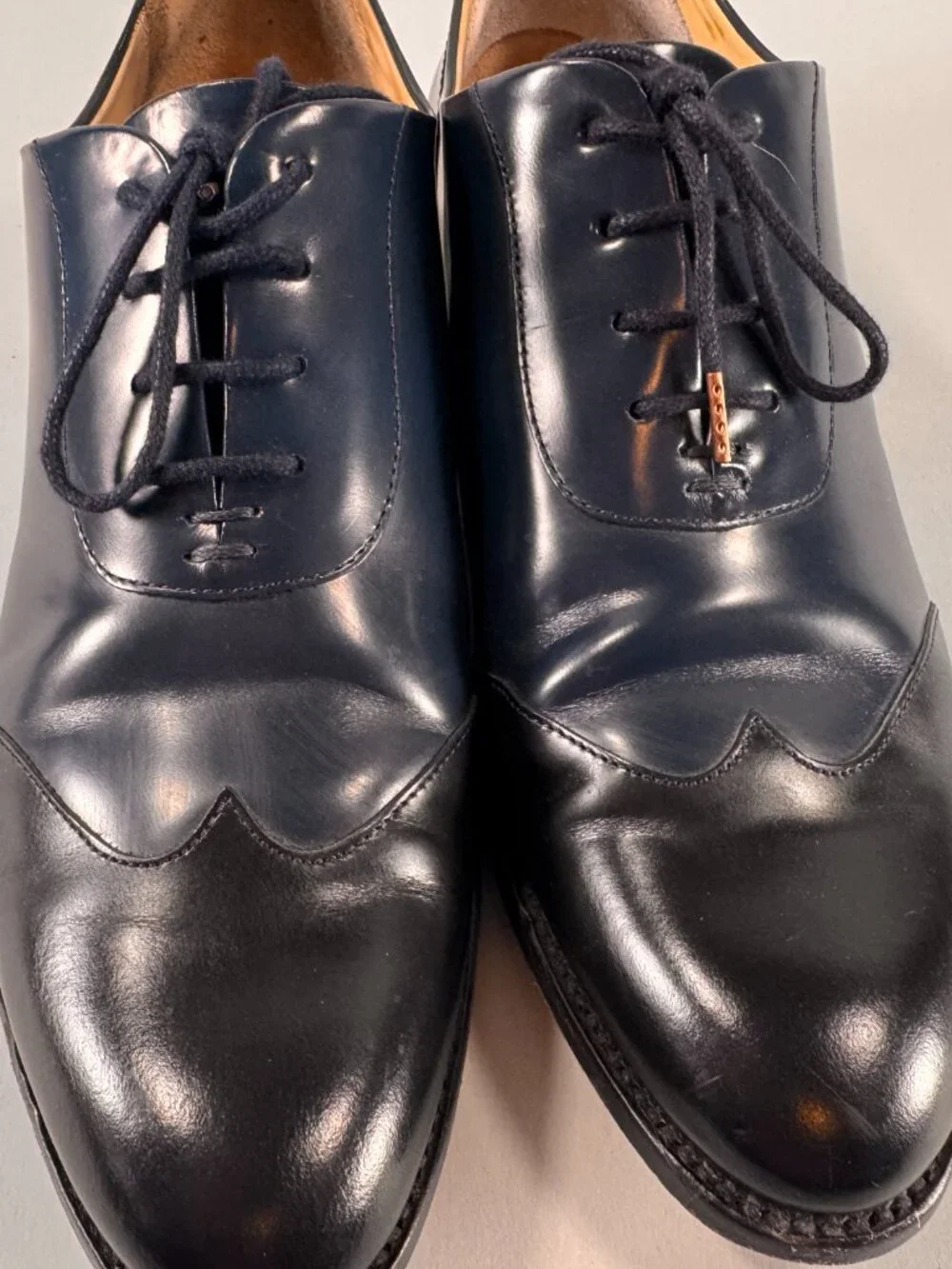 The Office of Angela Scott Mr. Evans Wingtip Oxfords Sz 41 Ocean Blue Black EUC
